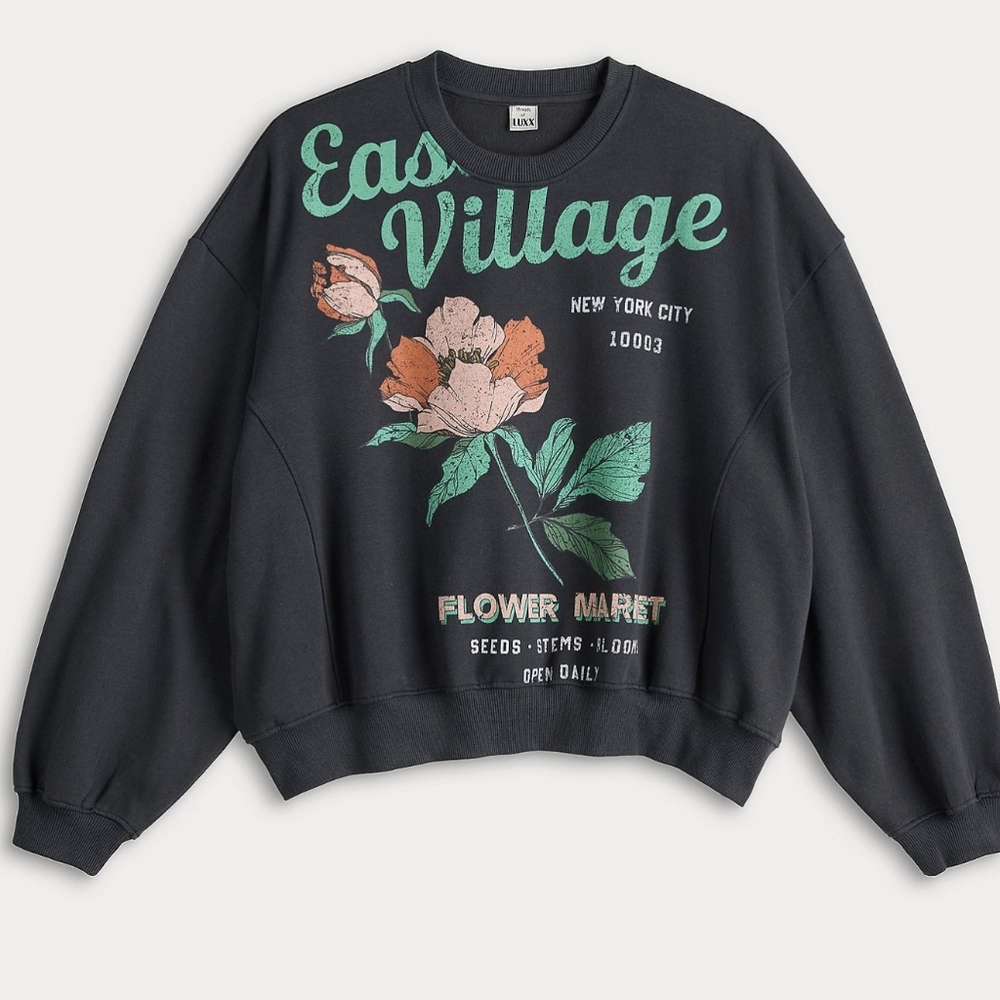 Threads Of LUXX  East Village Floral Graphic Sweatshirt  Dark Gray. Size S - Picture 3 of 8